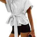 Zhiyouni Women's Summer Short Sleeves Tee T Shirt Crewneck Tie Knot Tops Sweatshirt, XS