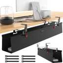 No Drill Under Desk Cable Management Tray, 36" Cord Management Tray with Cable Loop, Upgraded Oxford Fabric Wire Management for Standing Desk - No Damage to Table