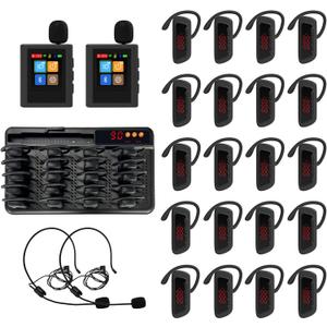 Tour Guide System, Wireless Tour Guide Microphone and Speaker, 21 Slot Charging Base, 140m/459ft Range, Tour Guide Speaker for Factory Training Teaching Church (2 Transmitter 20 Receivers)