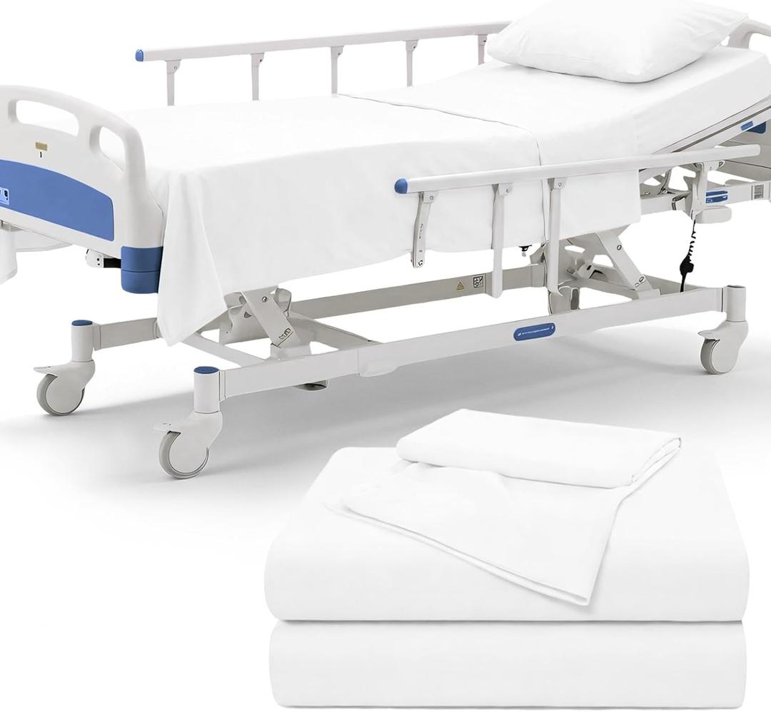 P Pothuiny 3 Piece Hospital Bed Sheet Set, White Brushed Microfiber Soft Bedding for Home/Nursing/Hospital Bed, Deep Pocket Fitted Sheet 36"x80"+12", Flat Sheet & Pillowcase