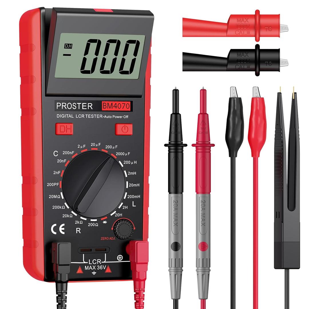 Proster LCR Meter - Capacitance Inductance Resistance Tester Multimeter Self-Discharge with Overrange Display (Red)