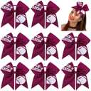 CN 8PCS 7" Breast Cancer Awareness Large Cheer Bows,Hot Pink Ribbon Cheerleading Bows Ponytail Holder for Girls, Glitter Cheer Hair Bows with Elastic Hair Tie for Competition (Pattern B)