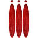 Red Braiding Hair with Tinsel Pre Stretched Braiding Hair 30 Inch 3 Packs Pre Feathered Hair Extensions Yaki Texture Glitter Braids