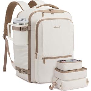 LOVEVOOK Travel Backpack for Women & Men, 40L Large Carry On Backpack Airline Approved, TSA Personal Item Weekender Bag, Water Resistant Laptop Backpack with 3 Packing Cubes for Travel Essentials (18 Inch, Beige)