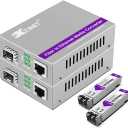 A Pair of 1.25G/s Gigabit Multi-Mode Dual LC Fiber to Ethernet RJ45 Media Converter for 10/100/1000Base-Tx to 1000Base-SX (with 2PCS SFP to LC Module), 850nm, MMF, up to 550-m