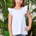 BesserBay Girls Criss Cross Back Flutter Sleeve Crew Neck Tank Tops Back Elastic Lightweight Solid Blouse 5-14 Years