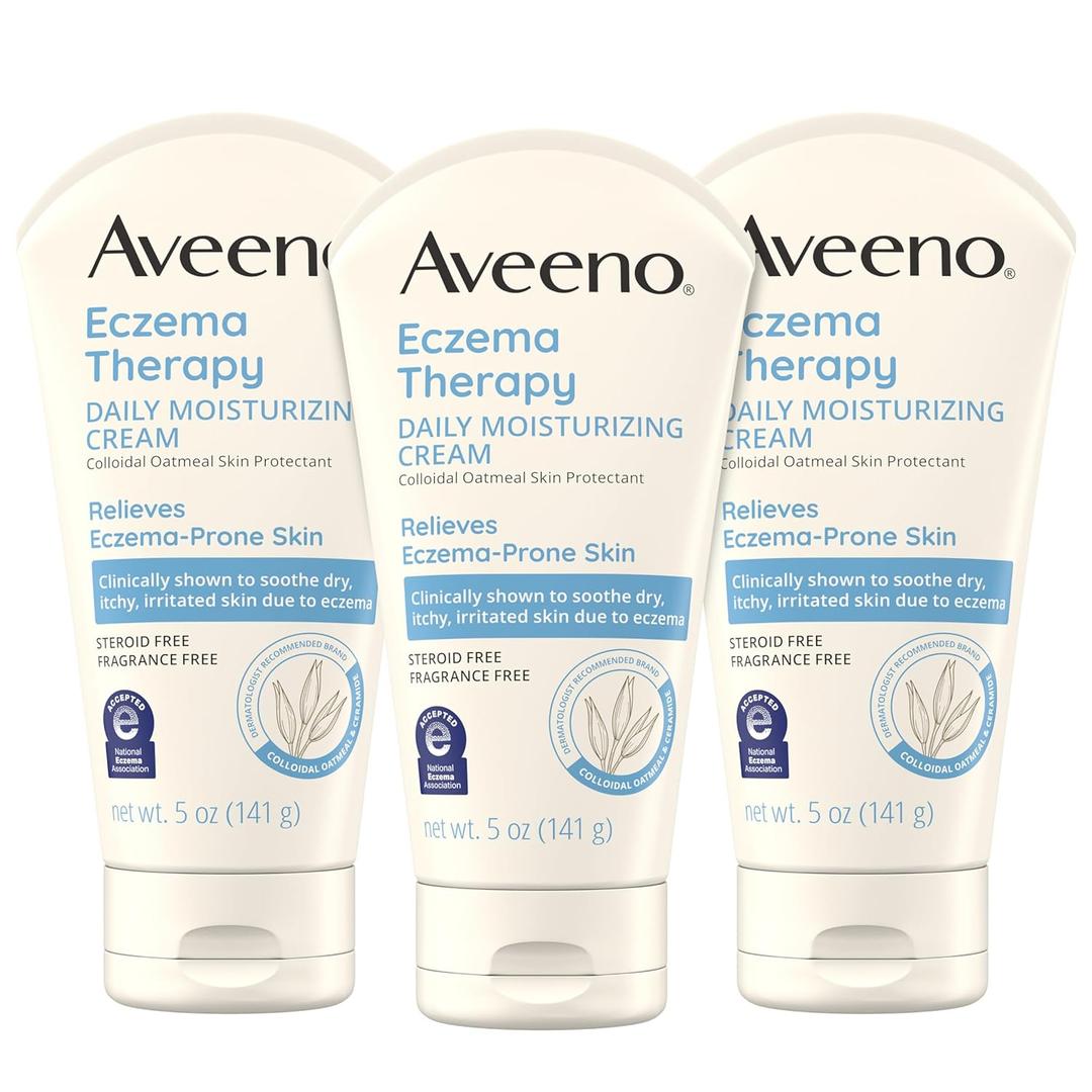 Aveeno Eczema Therapy Daily Moisturizing Body Cream for Sensitive Skin, Soothing Eczema Relief Cream, Colloidal Oatmeal & Ceramide for Dry & Itchy Skin, Steroid- & Fragrance-Free, 5 oz, Pack of 1