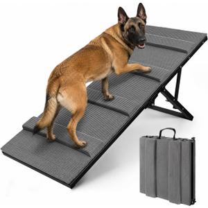 RAYKI Dog Ramp for Bed & Couch, Foldable Pet Ramp with 5 Adjustable Height Levels, Non-Slip Striped Fabric, Portable Indoor Dog Ramp for Small to Medium Dogs, Fits 16"-24" Furniture