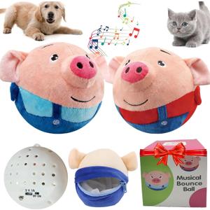 2PCSInteractive Dog Toys,Active Moving Pet Plush Toy with Recording & Music Modes,Jumping Squeaky Song shaking Interactive Dog Ball,Dog Toys to Keep Them Busy,Replaceable Coat (Blue Pig + Red Pig)