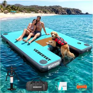 Inflatable Dock with Water Ramp, 6 inch Thick Non-Slip Inflatable Floating Dock for Dogs & Adults, Durable Drop-Stitch Floating Dock Platform for Lake, Ocean, Swimming & Fishing