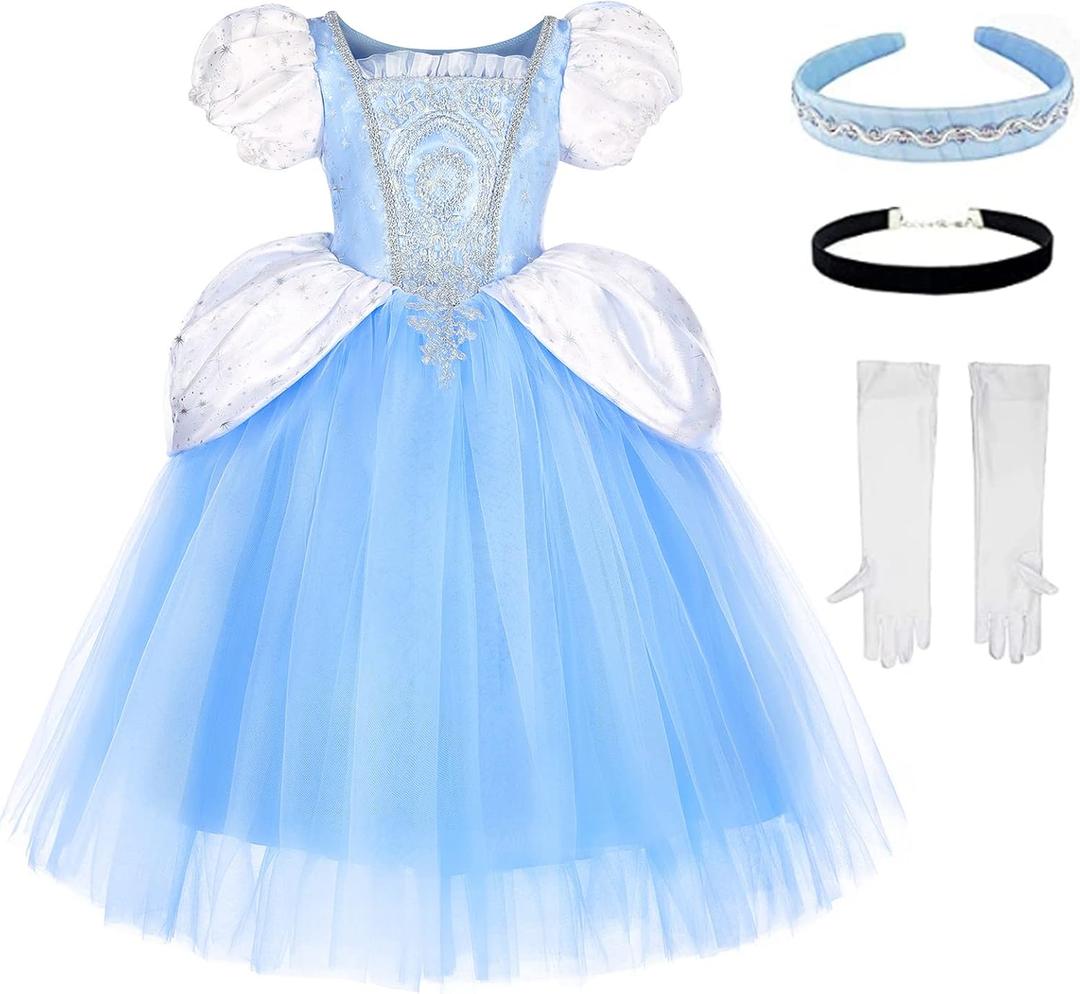 TYHTYM Deluxe Princess Costumes Little Girls Dress Kids Fancy Gown Cosplay Halloween Party 2-11T (Blue)