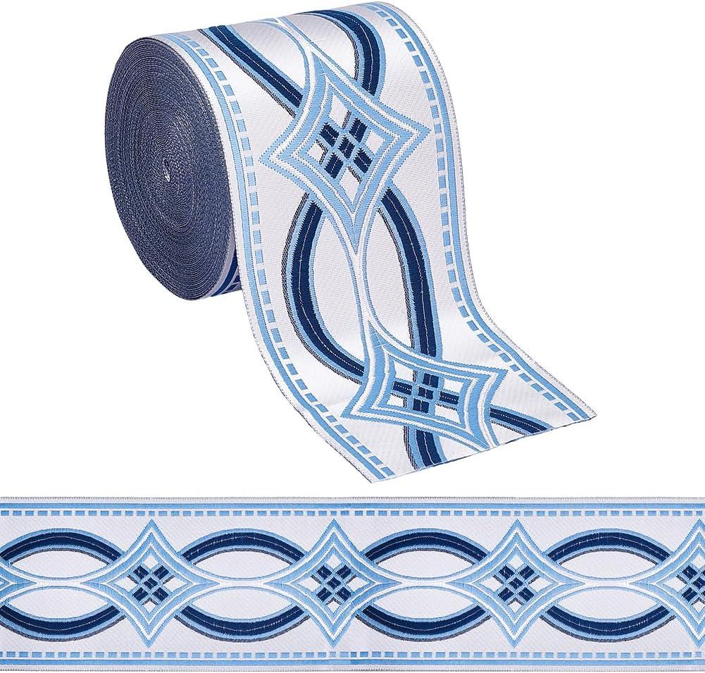 FINGERINSPIRE 11 Yards Drapery Trim Jacquard Ribbon Blue Ethnic Style Jacquard Ribbon 3-1/2Inch(90mm) Wide Polyester Rhombus Curtain Trim Tape for Your Drapes Curtains Drapery Banding Trim Tape