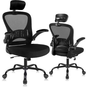 Ralex-Chair Ergonomic Office Chair with Adjustable Headrest & Lumbar Support, Computer Desk Chair with Flip-Up Armrests, Comfortable for Home, Office, Conference Room (Black)