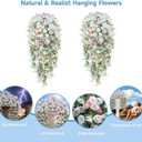 Artificial Hanging Flowers for Outdoors, 2 PCS 300 Blooms UV Resistant Morning Glory Faux Silk Vines, No-Odor Realistic Fake Plants for Garden Planter Porch Patio Decoration, Blue & White
