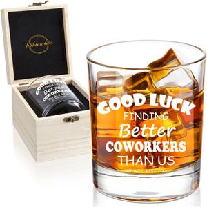 LIGHTEN LIFE Good Luck Finding Better Coworkers Than Us Whiskey Glass 12 oz,Novelty Coworker Leaving Gift in Valued Wooden Box,Farewell Gift for Coworker Boss Colleague Friend Men