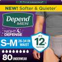 Depend Night Defense Adult Diapers, Incontinence Underwear for Men, Disposable, Overnight, Small/Medium, Grey, 80 Count