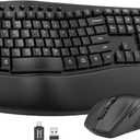 Ergonomic Wireless Keyboard and Mouse Combo, 30dB Quiet Full Size Keyboard Set with Wave Keys & Soft Palm Rest, Dual-System Switch for Windows/Mac, Ideal for Business Teams Home OfficeSablute (Black)