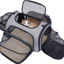 Siivton 4 Sides Expandable Pet Carrier, Airline Approved Soft-Sided Dog Cat Carrier Bag with Fleece Pad for Cats, Puppy and Small Animals (4 Extension Gray_Blue, L:18.0" L x 11.0" W x 11.0" H)