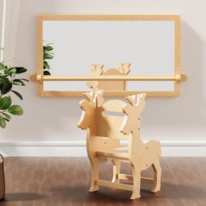 Montessori Baby Mirror with Pull Up Bar Wooden Gym Nursery Mirror Shatterproof for Daycare, Homeschool or Preschool