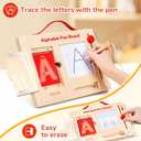 JoyCat Wooden Letter Tracing Board for Toddlers 3-5, Magnetic Alphabet & Number Writing Practice Board with 36 Double-Sided Cards, Reusable Preschool Handwriting Toy, Travel Learning Activity