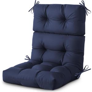 Outdoor/Indoor High Back Chair Cushion, Waterproof Outdoor Rocking Chair Cushion with Ties, Tufted Replacement Seat Cushions for Outdoor Furniture (Blue)
