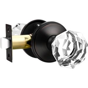 1 Pack Clear Crystal Door Knob, Inspired Decorative Oil Rubbed Bronze Door Knobs for Interior Doors, Unique Fancy Glass Passage Door Knobs for Closets and Hallways