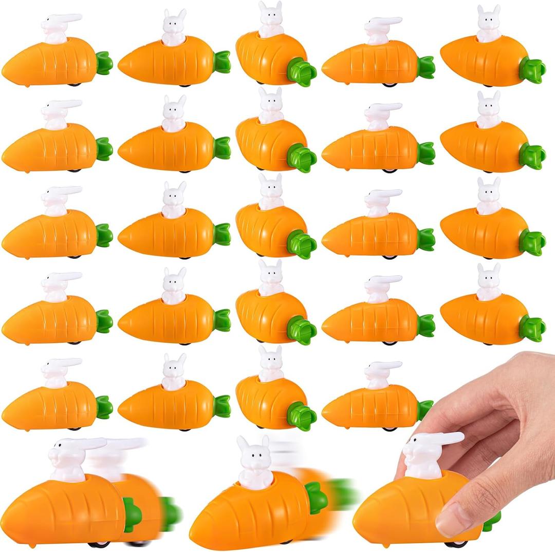 50 Pcs Easter Radish Rabbit Pull Back Toy Car Easter Egg Carrot Pull Back Car Cute Plastic Bunny Party Favors Mini Easter Egg Fillers Cars for Birthday Gifts Basket Stuffers Prizes