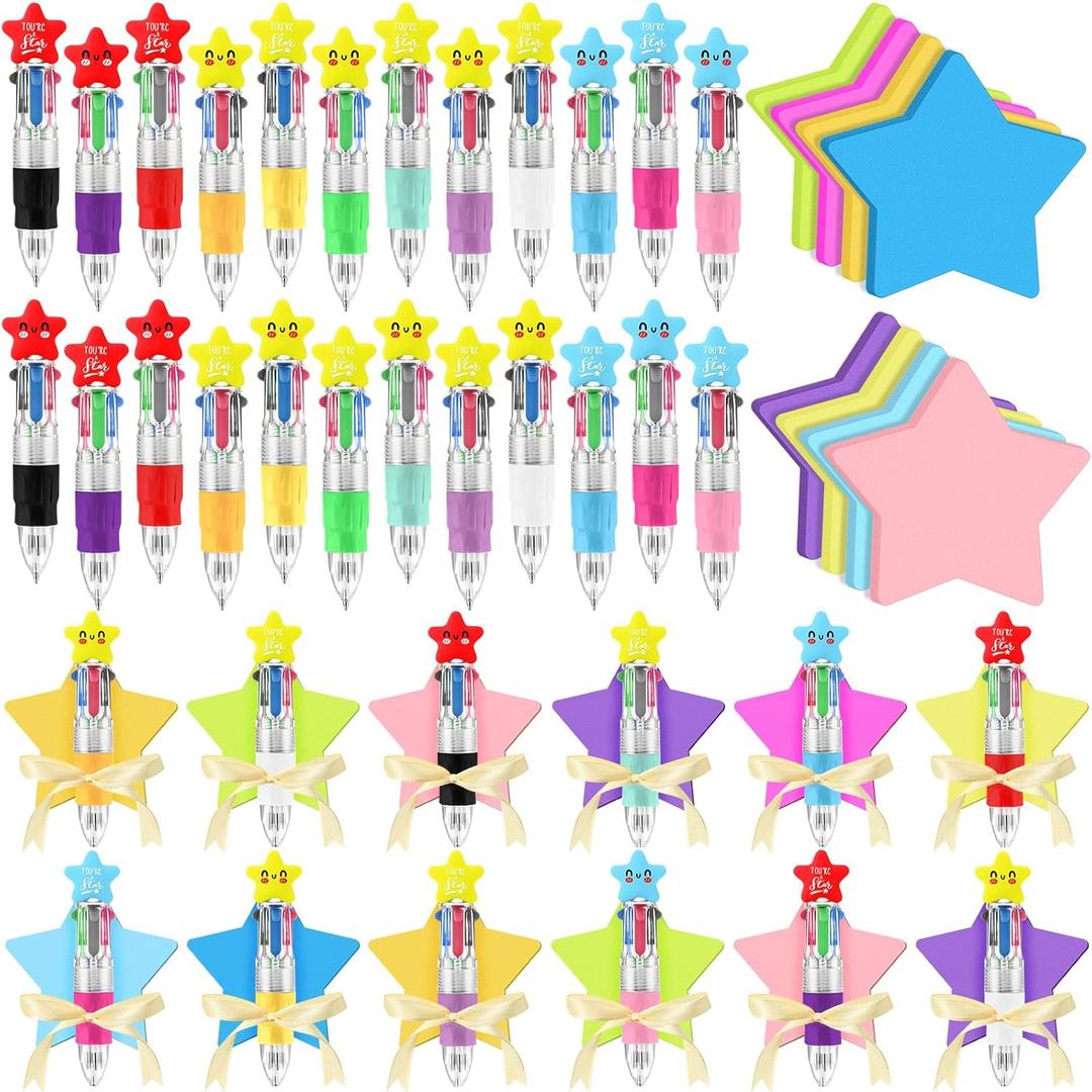 24 Sets Valentines Party Favors Bulk You're a Star Multicolor Ballpoint Pen Bulk 4-in-1 Design with Sticky Note Inspirational Gift for School Classroom Office Student Party Supplies