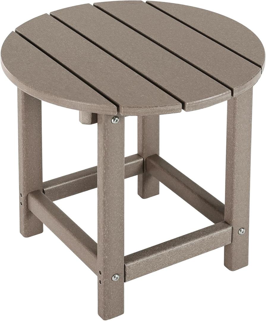 LZRS Round Adirondack Patio Side Table End Table, Outdoor Side Tables for Patio, Backyard,Pool, Indoor Companion, Easy Maintenance & Weather Resistant(Oak)