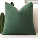 Foindtower Decorative Textured Boucle Throw Pillow Covers Accent Solid Pillow Cases Neutral Soft Cozy Couch Cushion Case for Chair Sofa Bedroom Living Room Home Decor 18x18 Inch,1PC,Pine Green