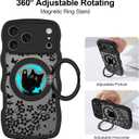 Wavy Case for iPhone 17 Pro Max Case with Stand [Compatible with MagSafe] Cute Black Cat & Floral & Butterflies Pattern Design, Kawaii 360 Magnetic Ring Kickstand Phone Cover for Women Girls