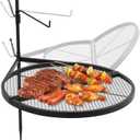 24" Fire Pit Campfire Grill Grate, 24" Foldable Open Fire Cooking Grill Grate Portable Round Camping Cooking Barbecue Rack Heavy-duty, Easy Setup & Adjustable Height for Outdoor Camping BBQ