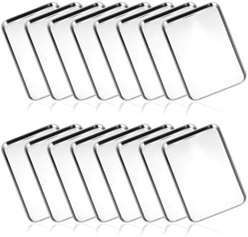 24 Pcs Baking Sheet Stainless Steel Cookie Sheet Small Metal Pans Professional Rectangle Oven Trays Kitchen Baking Cooking Oven and Toaster, (9.1 x 5.9 Inch) Height 0.5inch/1.2cm