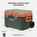 Igloo Trailmate 52Qt Wheeled Cooler, Insulated Hard Shell Ice Chest, Sportsman, 20.26" x 25.62" x 16.7"