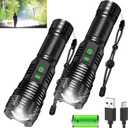 2Pack Rechargeable Flashlights, 100000 High Lumens Super Bright Led Tactical Flashlight with 5 Modes, High Power Waterproof Dual Button/Dual interfaceFlashlight for Emergency, Outdoor, Camping