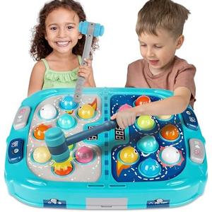 Large Double Hammer Toy for Kids Ages 3+, 11x15 Inch Early Learning Toy with Lights & Sounds, Interactive Pounding Bench with 9 Speed Levels, Perfect for Families with Multiple Kids of Different Ages