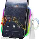 Wireless Induction Speaker 5-in-1 Bluetooth Speaker with Phone Holder, Surround Sound, 3500mAh, 8 RGB Ambient Lights, 360° Adjustable Stand, Holder for iPhone/Android/iPad Gifts for Men Women (White)