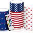 Retisee 3 Pcs Patriotic American Flag Flameless Candles 4th of July Battery Operated Candles Independence Day Flickering LED Pillar Candles for Memorial Day Decor with Remote Control (Stylish Style)