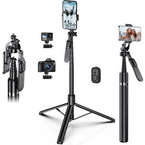 FOURPILLARS 80" Extra Tall Tripod for iPhone with Remote, 360 Rotating All-in-1 Extendable Selfie Stick for iPhone, Phone Tripod Stand for Video Recording, Compatible with Android, Camera, GoPro (Black)
