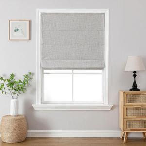Joydeco Cordless Roman Shades, Linen Fabric Window Blinds, Thermal Insulated Blackout Blinds, Room Darkening Shades for Indoor Windows, Easy to Install, 70" W75" H, Greyish White