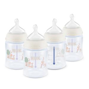 NUK First Choice Smooth Flow Anti-Colic Bottle, Peach, 5 oz. Baby Bottle with SafeTemp Temperature Indicator, Newborn Essentials, 4-Pack