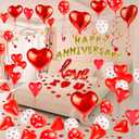 84PCS Happy Anniversary Balloons Kit - Happy Anniversary Decorations for Bedroom Love & Heart Balloons 1000PCS Silk Rose Heart Shaped USB Light String Petals for Romantic Night