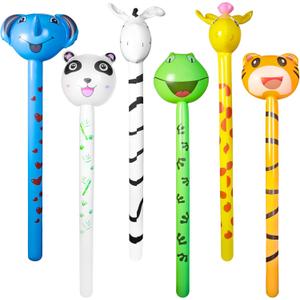 Novelty Place 6 Pcs Inflatable Animals Stick with Sound - Jungle Safari Animal Balloons Stick Blow Up Toys for Kids Animal Theme Birthday Party Favors and Decorations