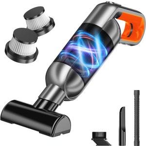 Handheld Vacuum Cordless, Portable Car Vacuum with LED Light,Rechargeable Small Vacuum Cleaner with Powerful Suction,Lightweight Vacuum Cleaner for Car Home Office Pet Hair (Orange)