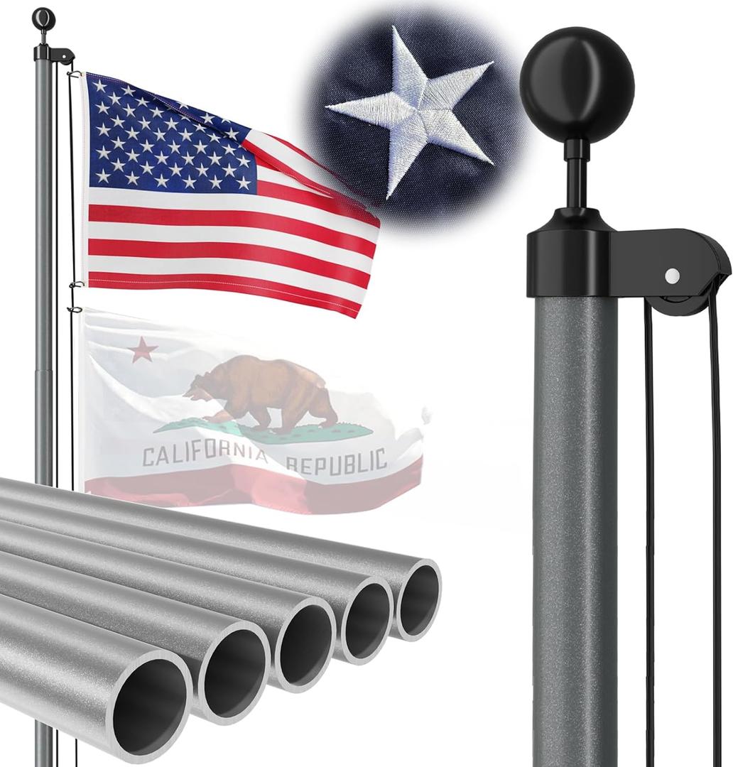 Heavy Duty 25 FT Flag Pole, Unbending 100MPH Wind Resistance, 95HBW Hard Aerospace Aluminum, In-Ground Flagpole Kit for Outside House