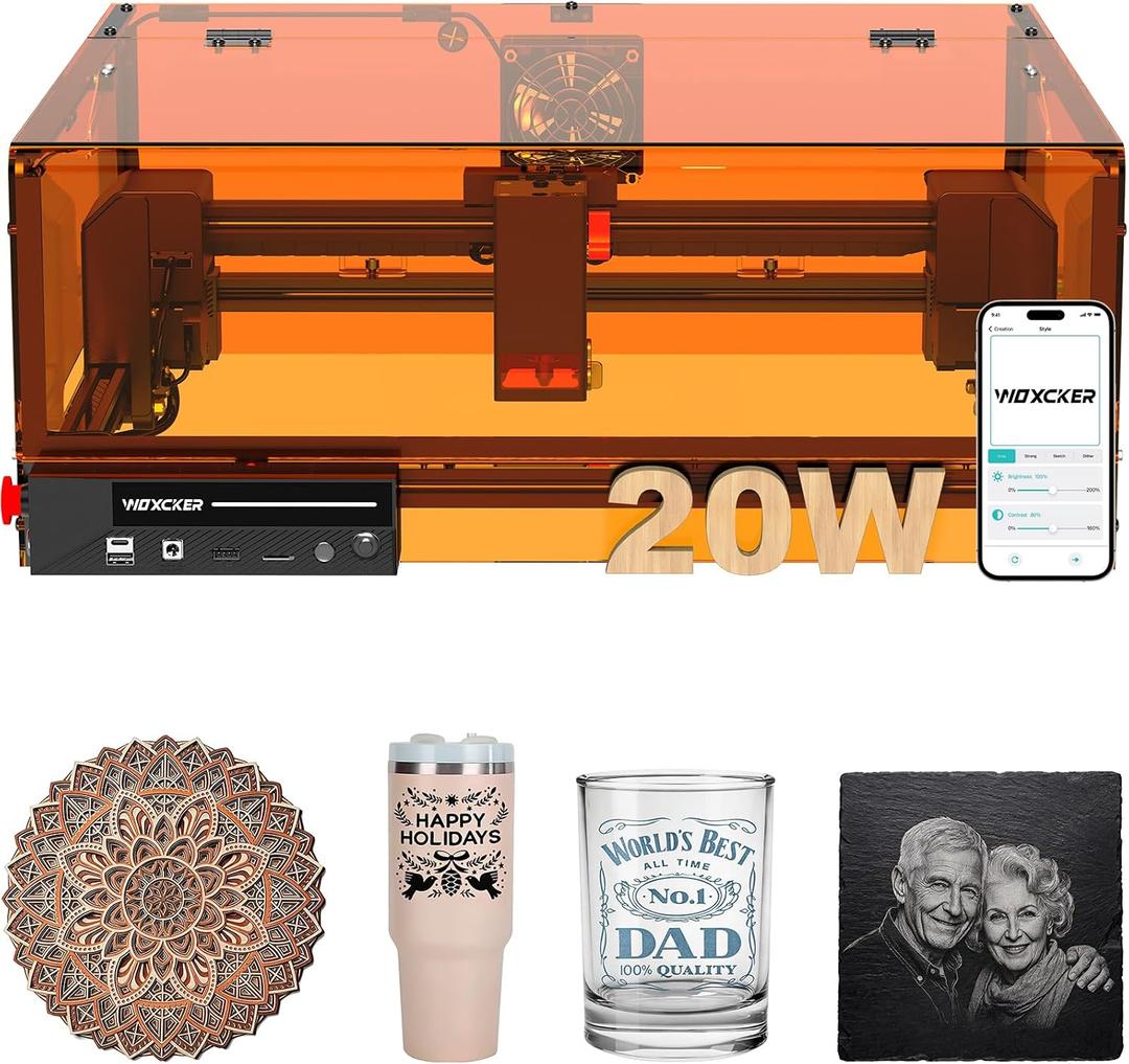 Laser Cutter and Engraver Machine 20W for DIY, Small Business, 300×300mm Large Area, 0.01mm Precision, 20,000mm/min High-Speed Cutting & Engraving for Wood, Metal, Leather, Acrylic, Class 1 20000mW
