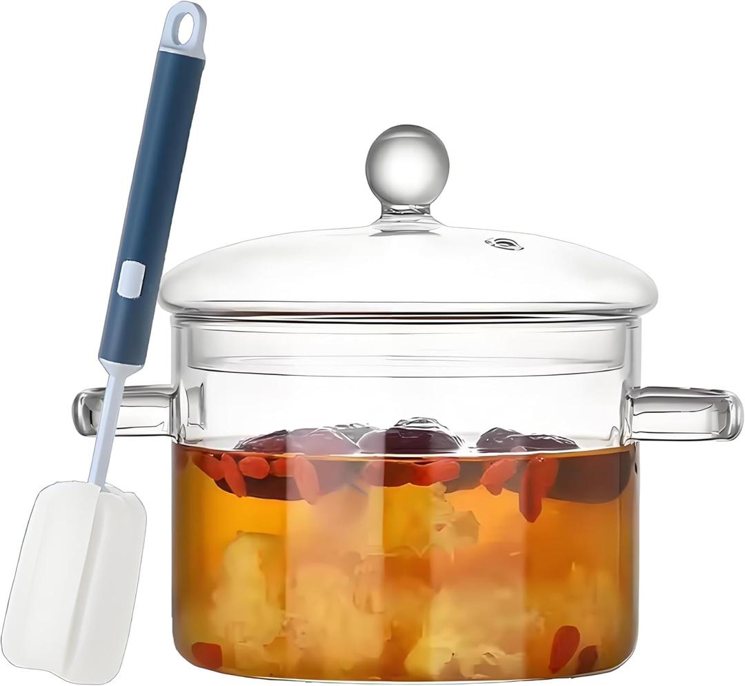 1.5L Glass Saucepan, Clear Heat Resistant Glass Cooking Pot, Handmade Glass Cookware Set Cooktop Safe for Pasta Noodle, Soup, Milk