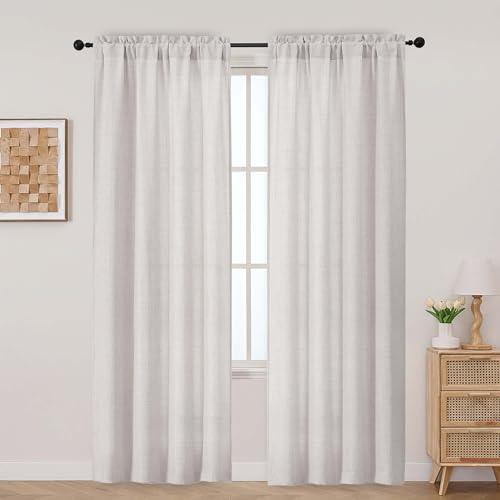 Aiyufeng Natural Curtains for Bedroom 84 Inch Length 2 Panel Set, Light Filtering Faux Linen Textured Window Curtain for Living Room Farmhouse, Soft Privacy Drapes, Each 42Wx84L，2PCS