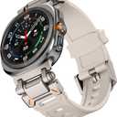 FULLIFE Compatible with Samsung Galaxy Watch Ultra Bands 47mm Accessories for Men Women, Silicone Rubber Bands for Stainless Steel Metal Connector No Gap Band for Galaxy Watch 7 Ultra (2024) (Titanium Adapter-StarLight)