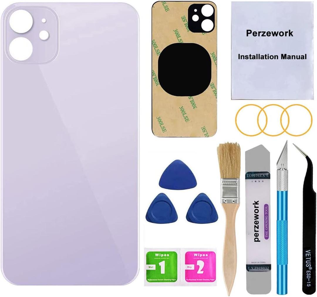 Rear Back Glass Replacement for iPhone 11 6.1 inches with Reparing Toolkit and Pre-Installed Adhesive (Purple)